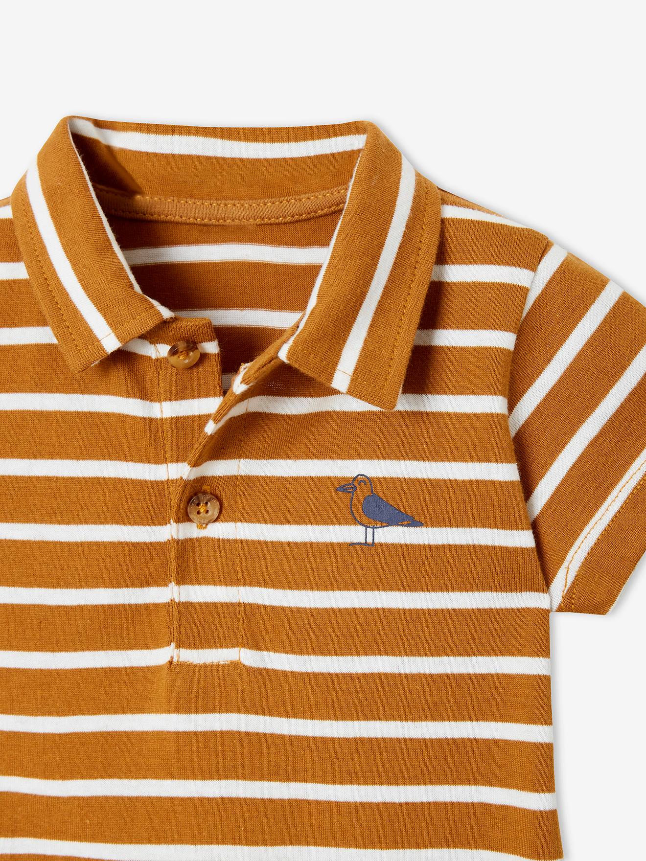 Vertbaudet Kurzoverall Jungen Baby, Polokragen Oeko-Tex - karamell gestreift