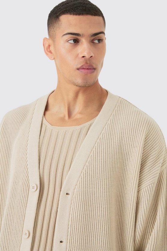 Kastiger gerippter Oversize Cardigan