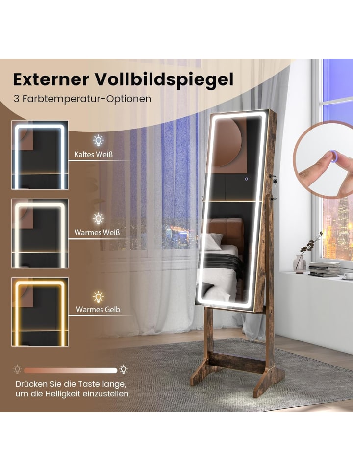 COSTWAY Schmuckschrank mit LED in Hellbraun günstig kaufen onesize