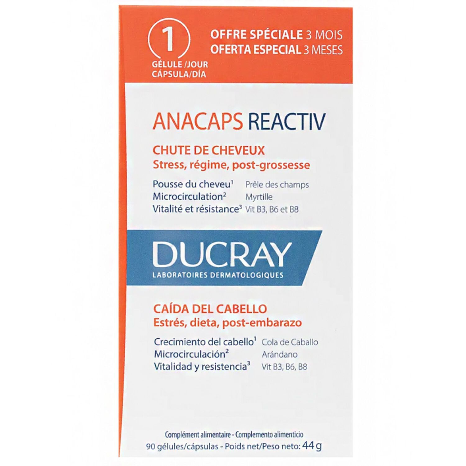 Ducray Anacaps Reactiv Chute de Cheveux Réactionnelle, 90 Gélules