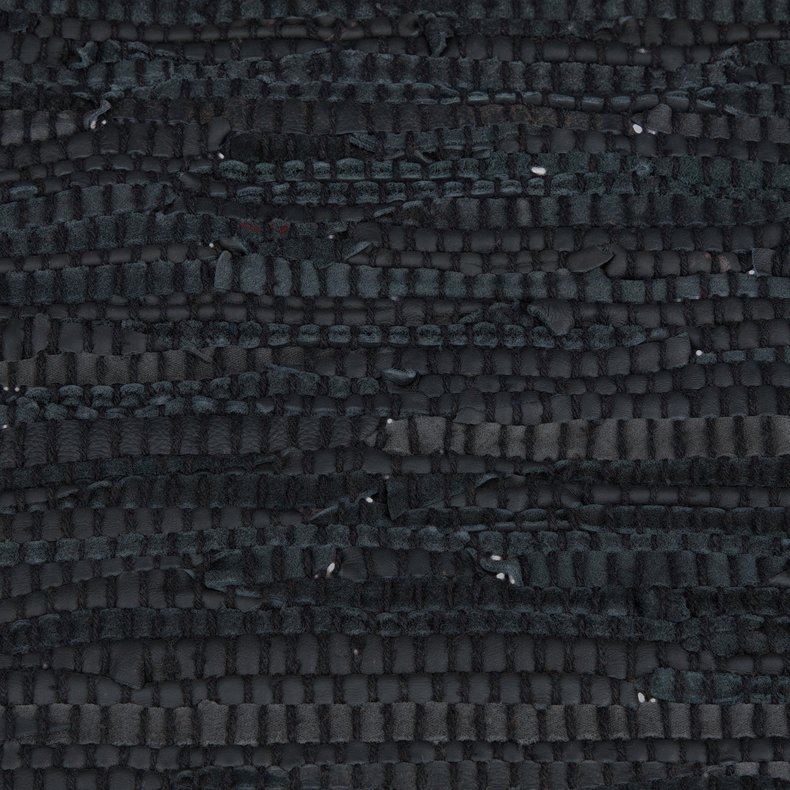 Läufer Flickenteppich aus Leder & Baumwolle, relaxdays, Höhe: 5 mm, Schwarz, 70 x 140 cm
