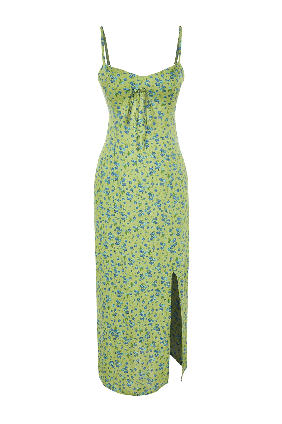 Trendyol Collection  Grün gemustertes Maxi-Webkleid mit Schlitzdetail und geradem Schnitt TWOSS23EL02085