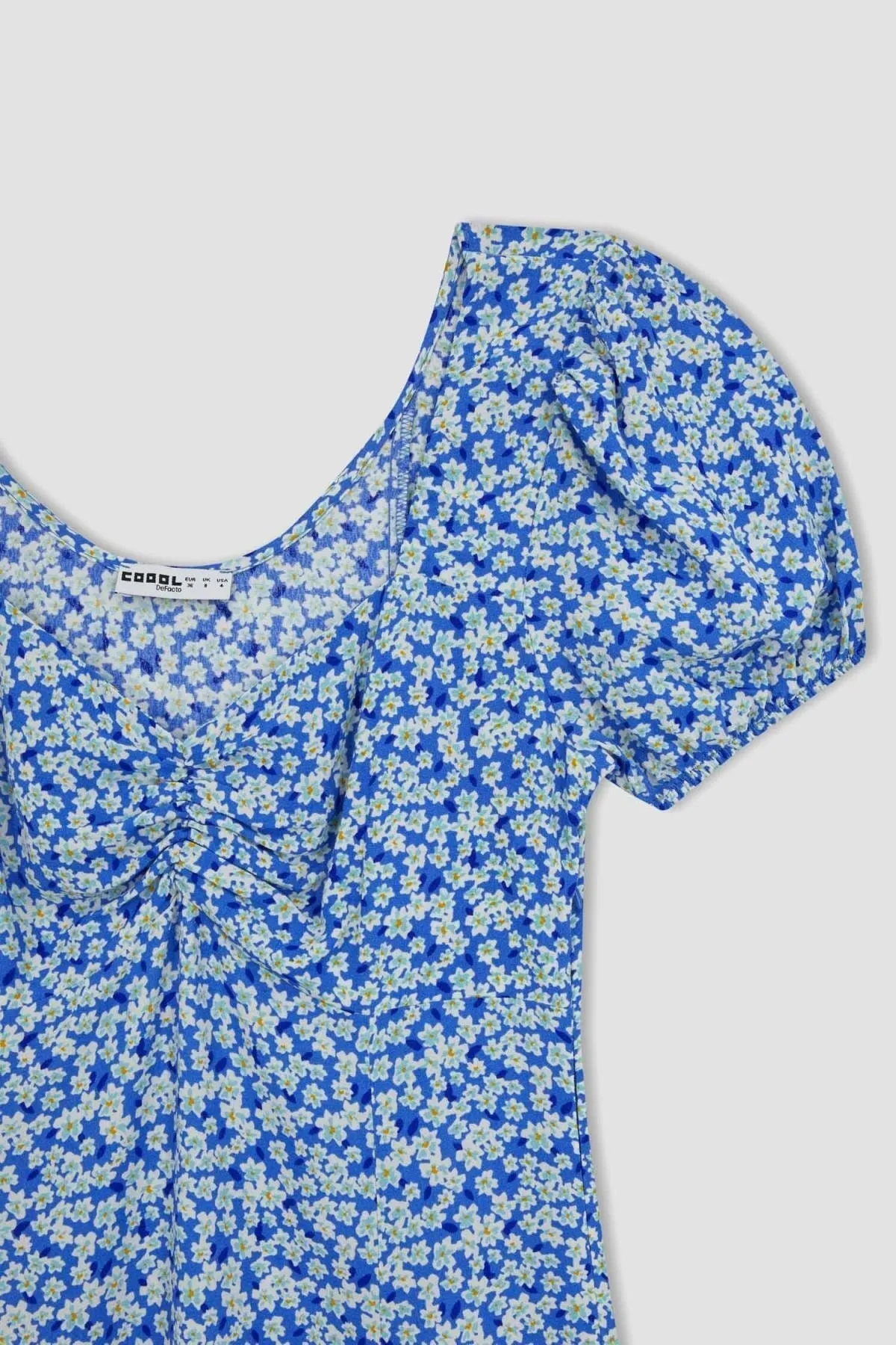DeFacto  Coool Sweetheart Neck Floral Maroken Kurzarm Minikleid A9484ax23sm