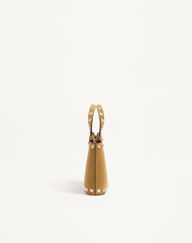 Mini sacola de compras Rockstud em camurça