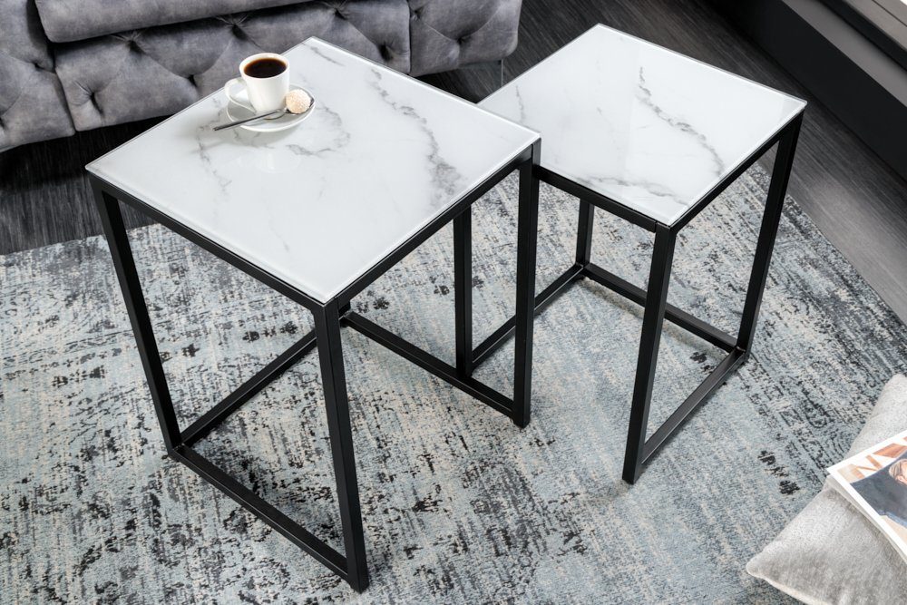 riess-ambiente Beistelltisch ELEGANCE 40cm weiß / schwarz (Set, 2-St), Wohnzimmer · Kristallglas · Metall · eckig · Marmor-Dekor · Barock
