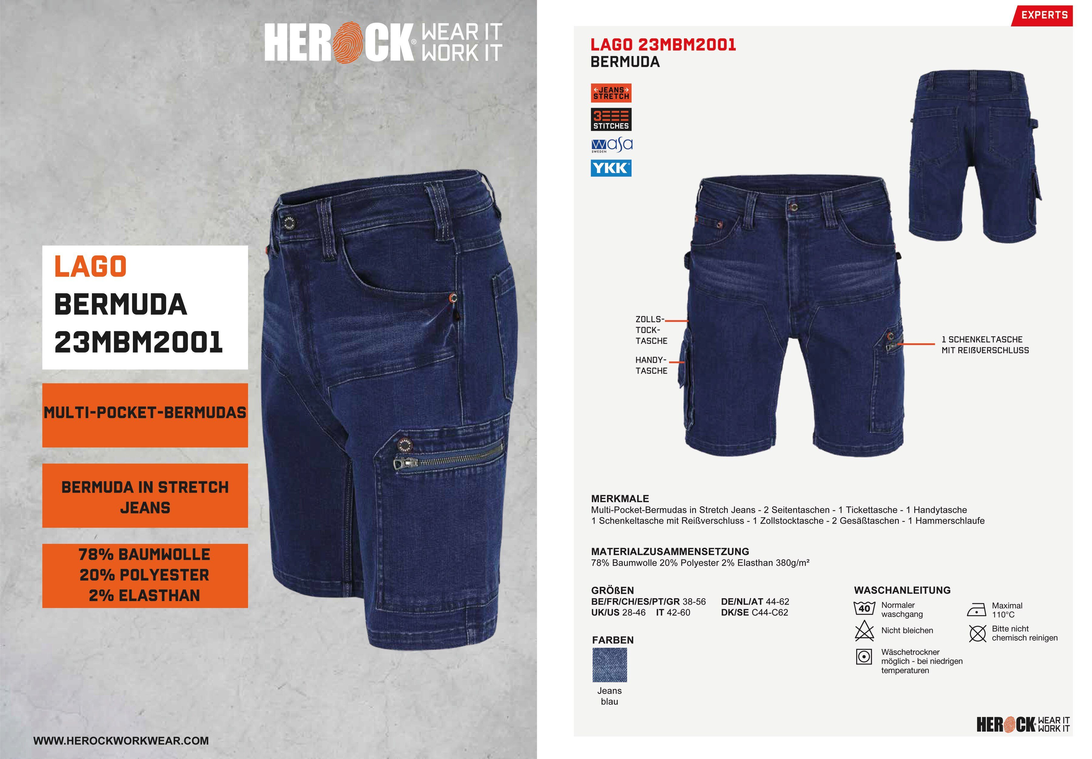 Herock Arbeitsshorts Lago Multi-Pocket, Stretch Jeans, Slimfit, sehr bequem, 2 Seitentaschen