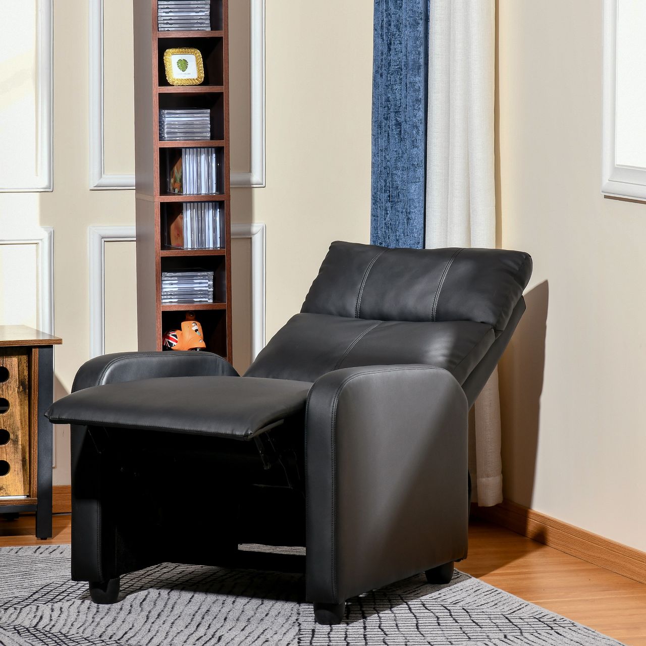 HOMCOM Relaxsessel Ruhesessel Fernsehsessel Sessel mit Liegefunktion Kunstleder (Schwarz)