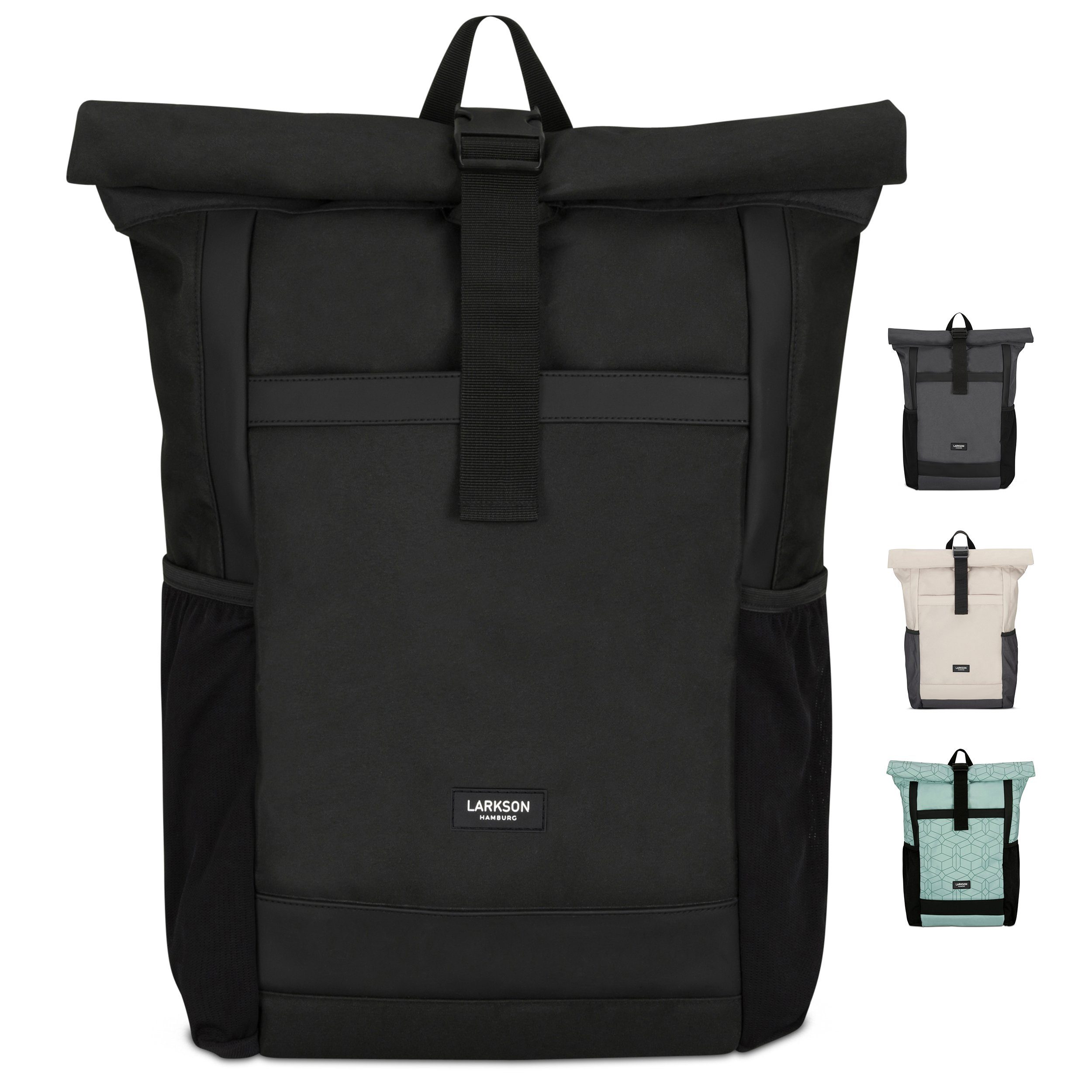 LARKSON Cityrucksack No 2, Rolltop Damen Herren, Laptop Fach, Wasserabweisend