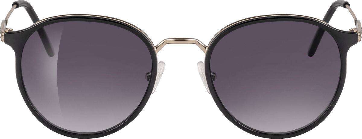 Sonnenbrille Erwachsene mit gold-schwarzen Metallbügeln und schwarz getönten Scheiben, 1 St