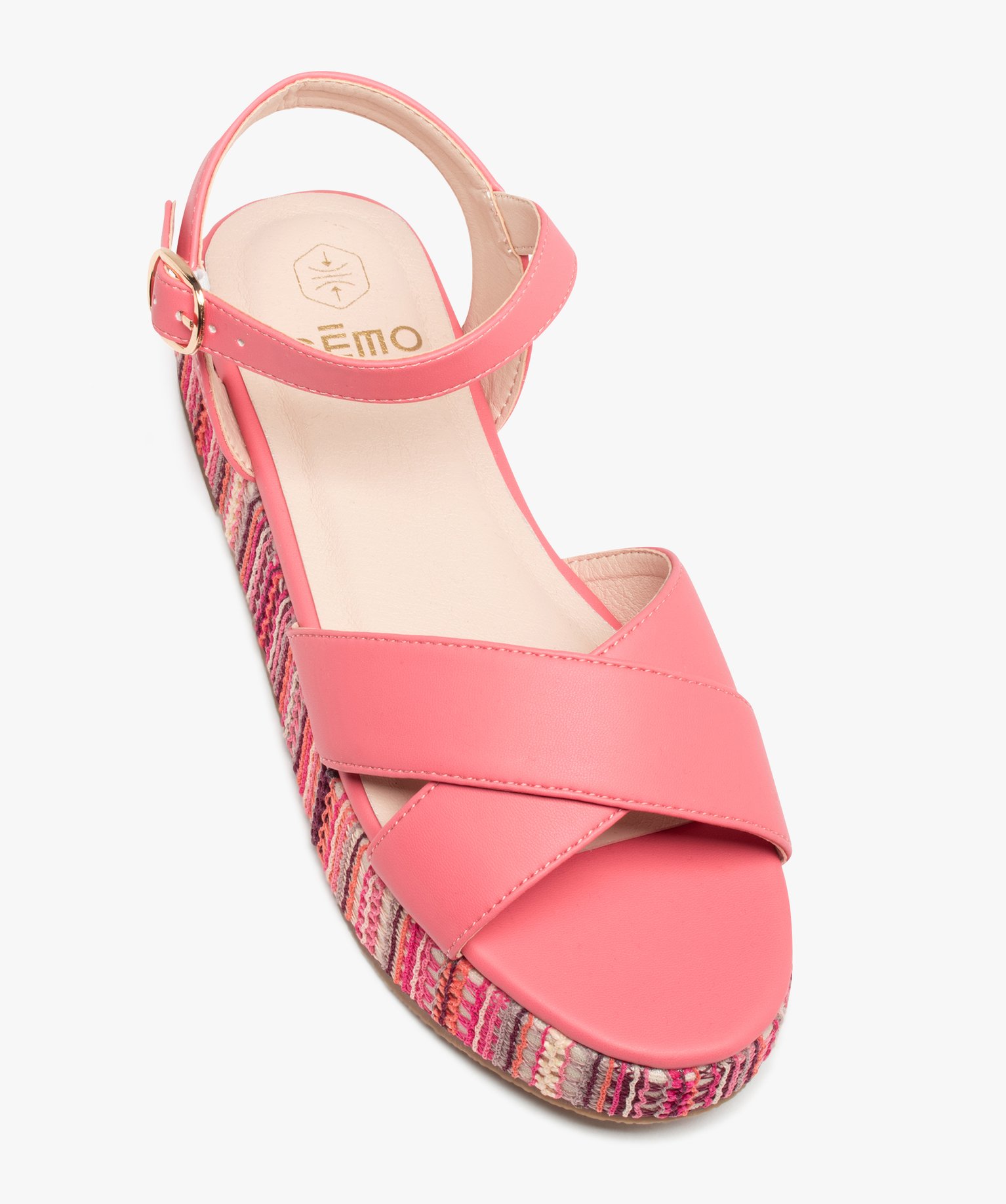 Sandales femme plateforme en corde dessus toile rose | GEMO