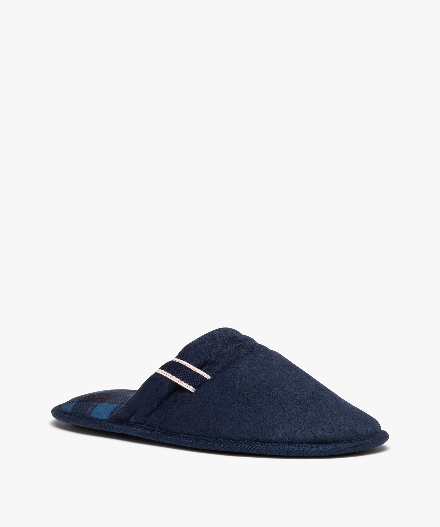 Chaussons homme mules en velours à semelle imprimée bleu | GEMO