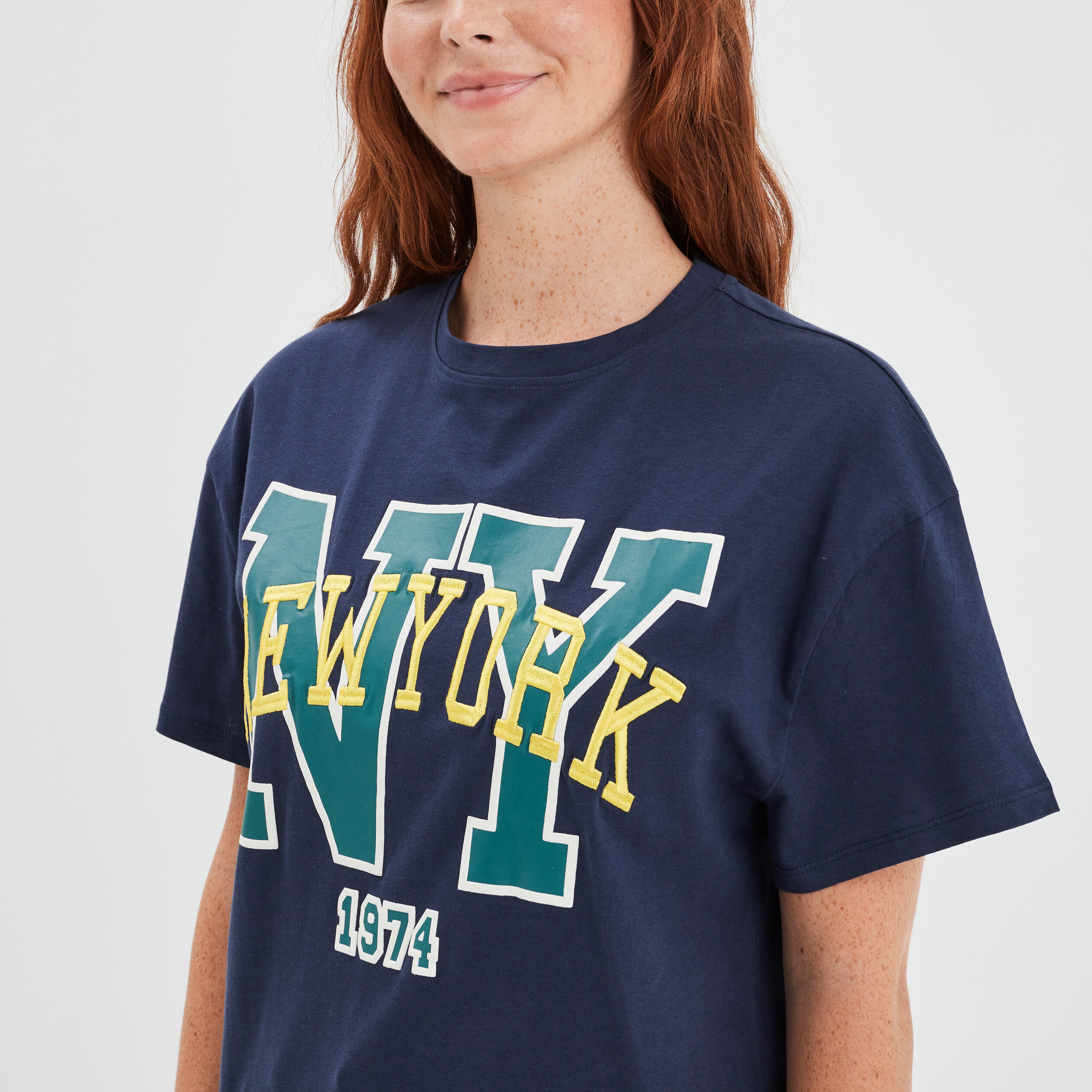 T-shirt manches courtes coton bleu marine femme | La Halle