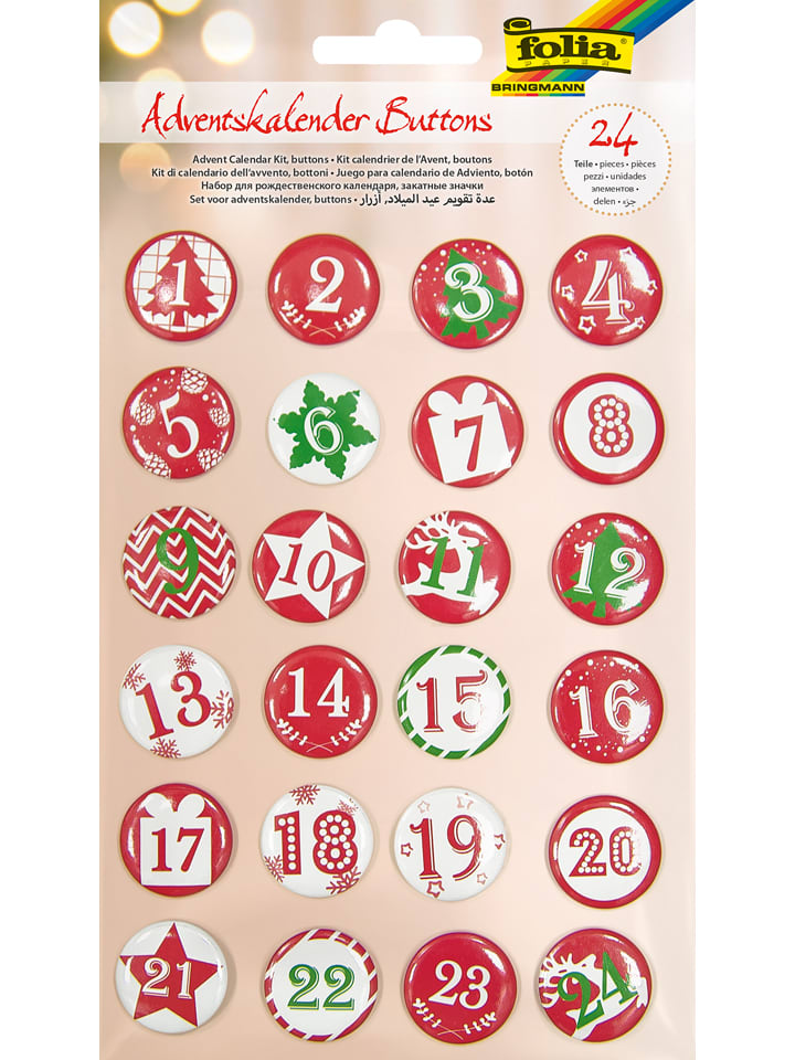 folia PAPER Adventskalender-Buttons in Rot/ Grün - 24 Stück günstig kaufen onesize