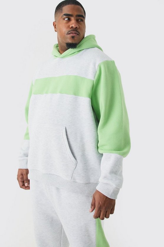 Plus grauer Colorblock Trainingsanzug mit Kapuze