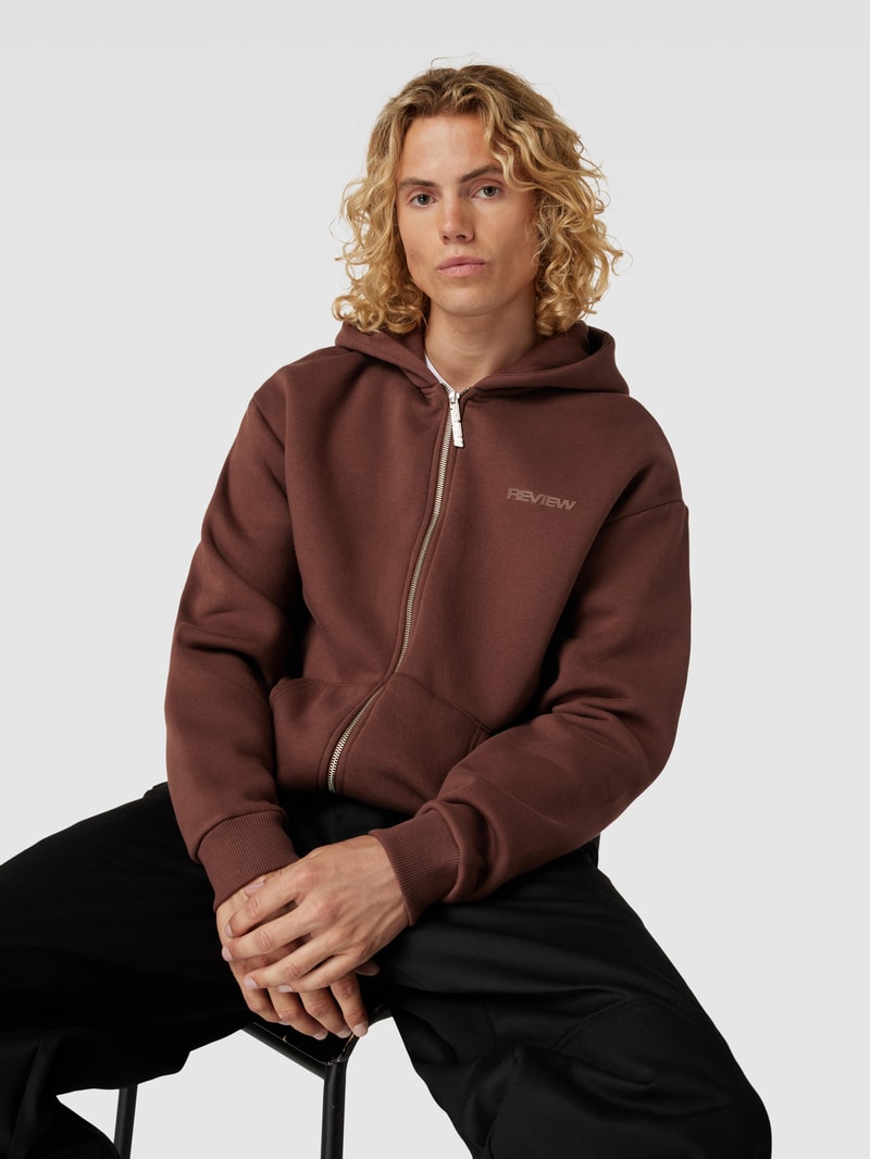 Sweatjacke mit Kapuze in dunkelbraun