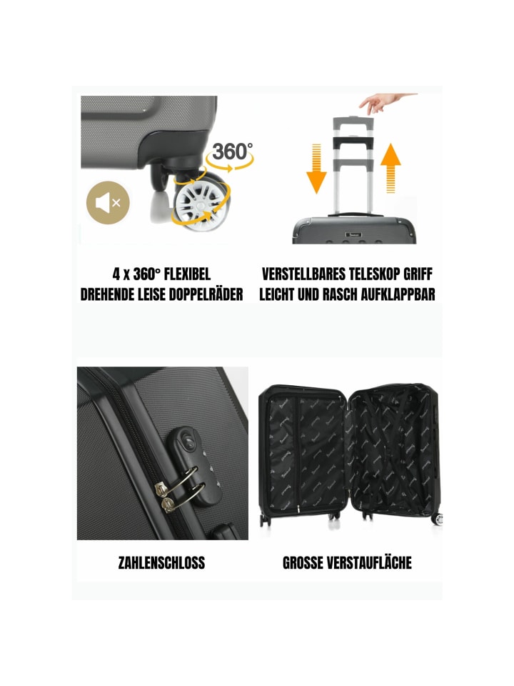 Cheffinger Reisekoffer Koffer 3 tlg Hartschale Trolley Set Kofferset Handgepäck in Grün günstig kaufen onesize