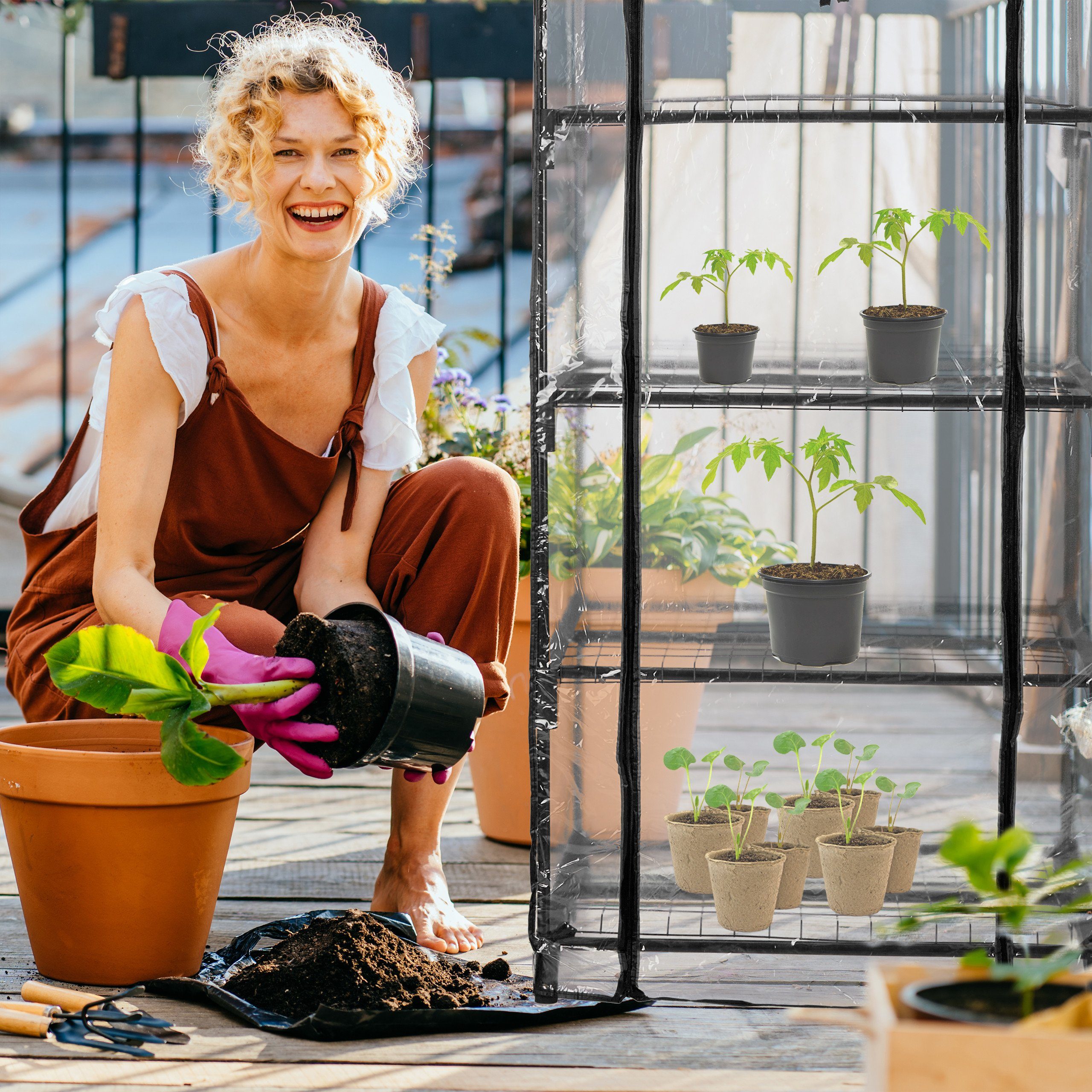 relaxdays Foliengewächshaus Gewächshaus für Balkon mit PVC-Folie