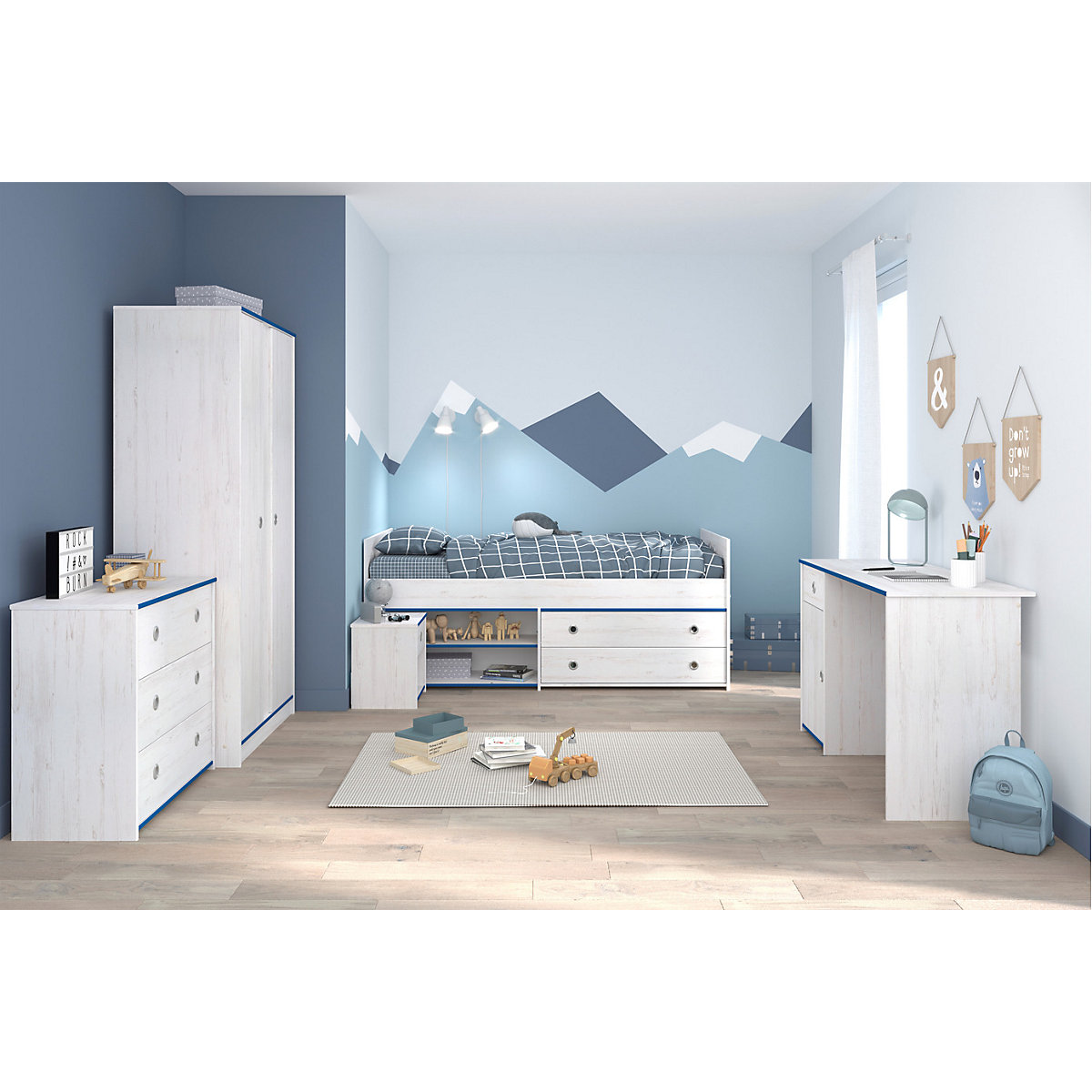 Kinderzimmer Smoozy 36 mit Bett, Kommoden, Schreibtisch und Kleiderschrank