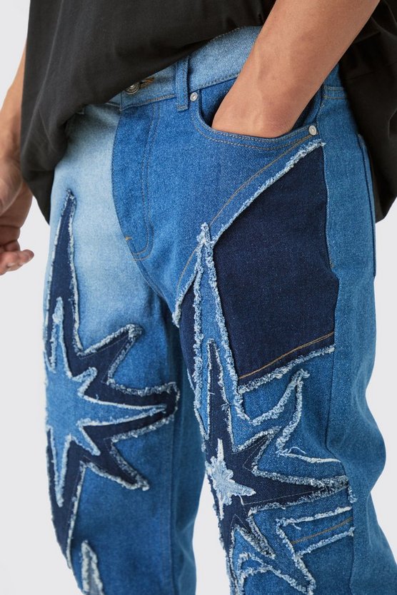 Lockere Jeans in Blau mit Sternen