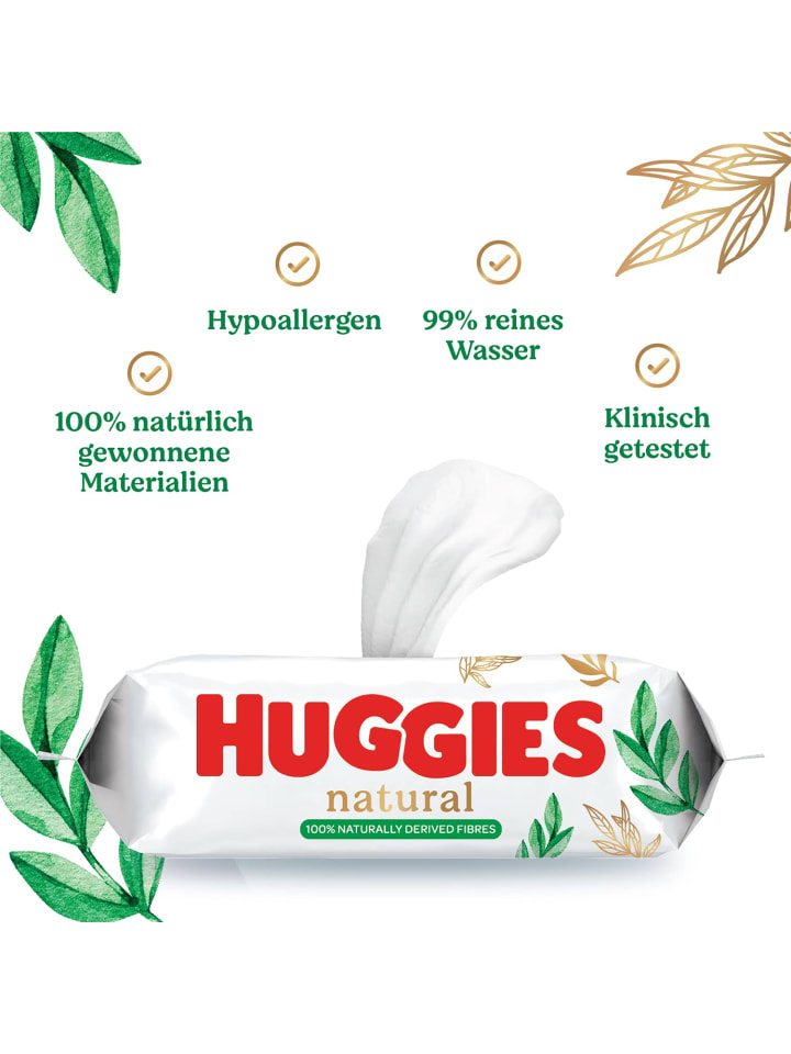HUGGIES Natural Pure Water Feuchttücher Tücher Baby Wipes 12 x 48 Stk günstig kaufen onesize