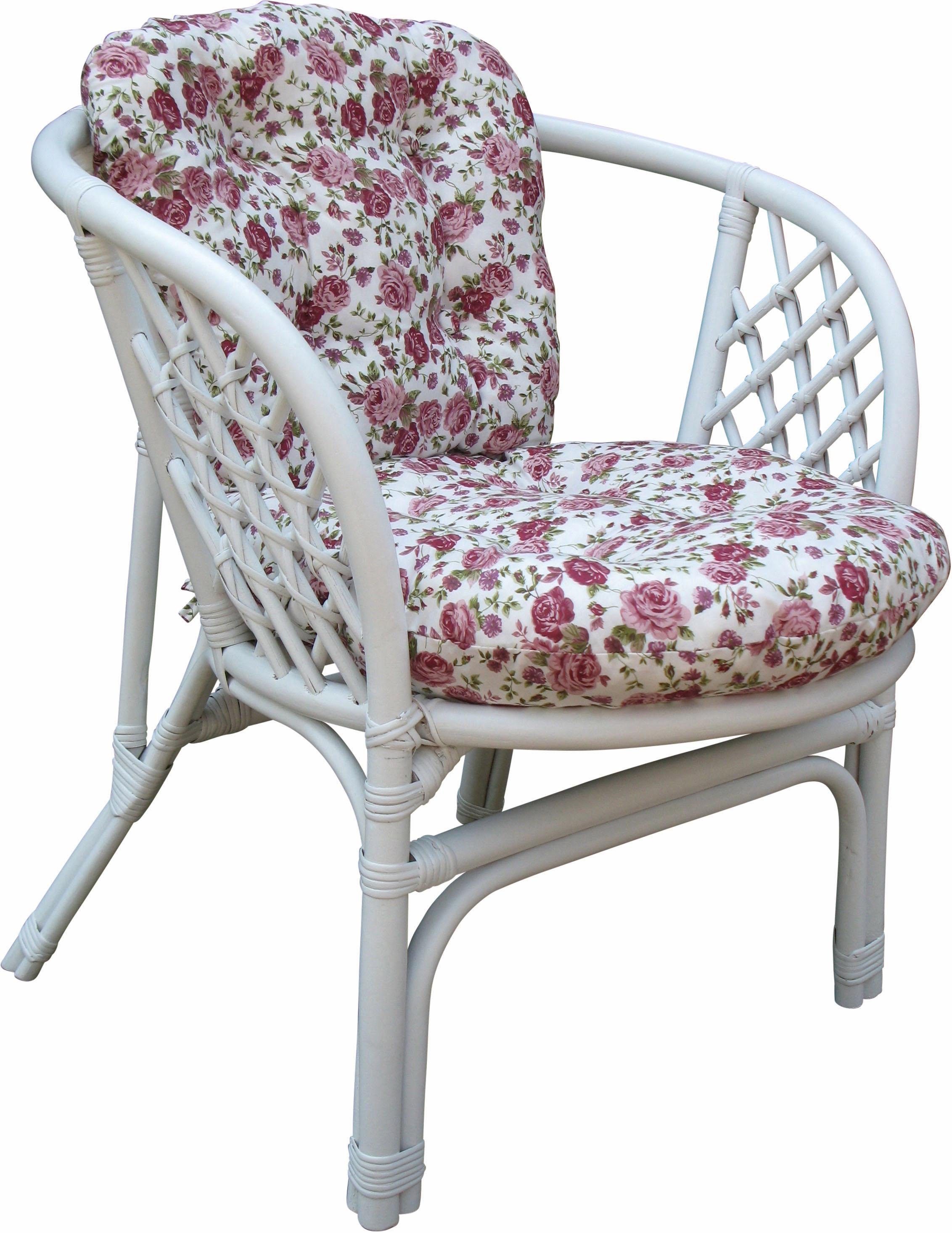 Home affaire Rattanstuhl Rattansessel, 2erSet aus Rattan mit Kissenauflage, im Röschendessin, Breite 66 cm