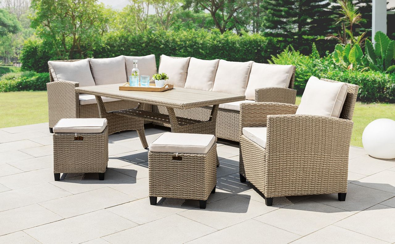 HC Garten & Freizeit Dining-Ecklounge inkl. Sitz- und Rückenkissen braun/beige