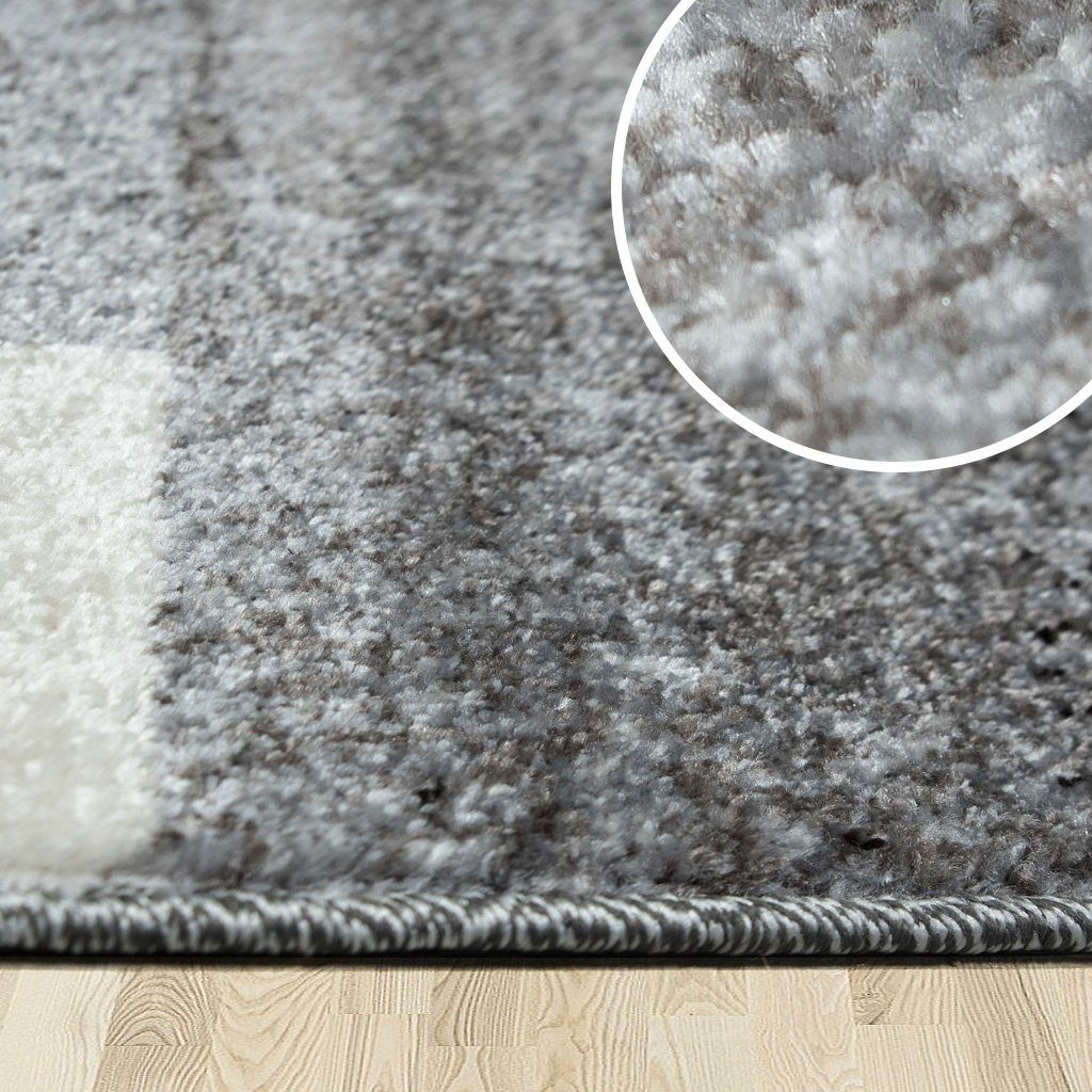 Teppich PHOENIX, oKu-Tex, Kurzflorteppich, Wohnzimmer, rechteckig, geometrisches Muster, Rechtecke, Grau Rot meliert, besonders weicher Kurzflor, Gesamthöhe: 1 cm, pflegeleicht
