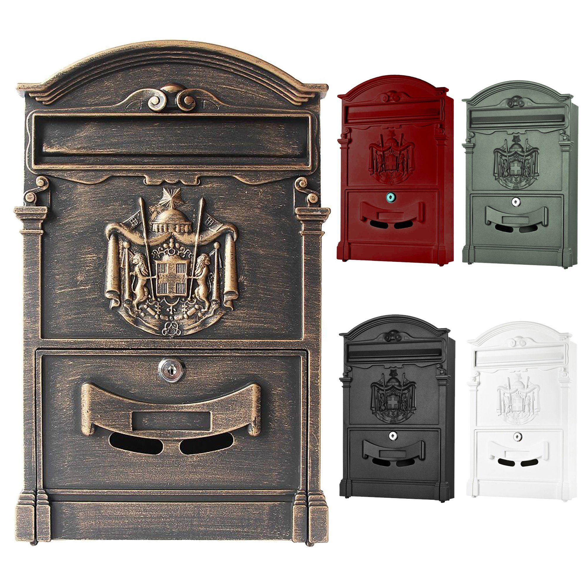 Melko Wandbriefkasten Nostalgie Briefkasten Postkasten Antik Wandmontage Briefkastenanlage Vintage Mailbox Letterbox Wandbriefkasten Briefbox Post Retro Englisch UK (Stück), inkl. 2 Schlüssel