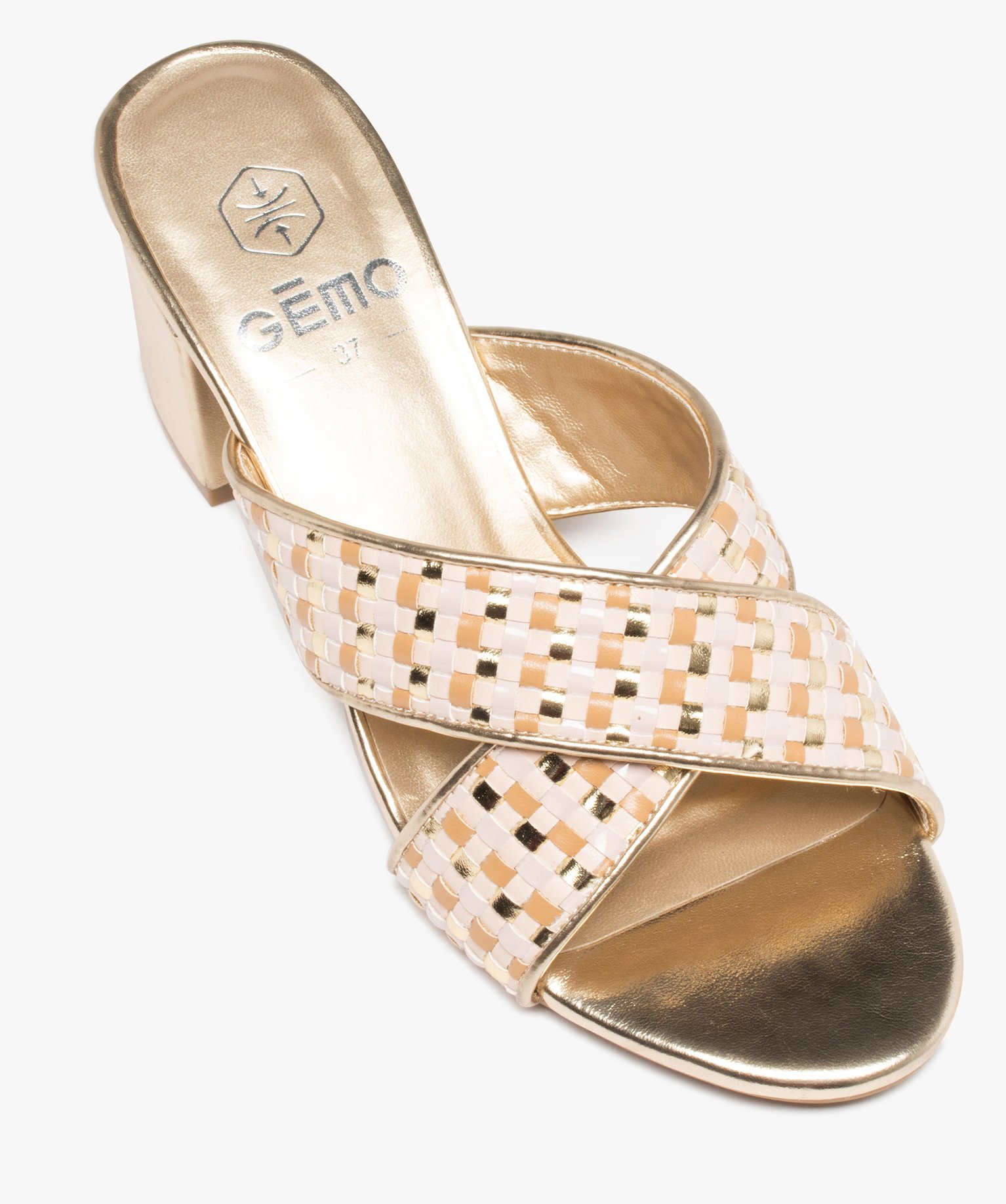 Mules femme à talon carré et brides métallisées or | GEMO