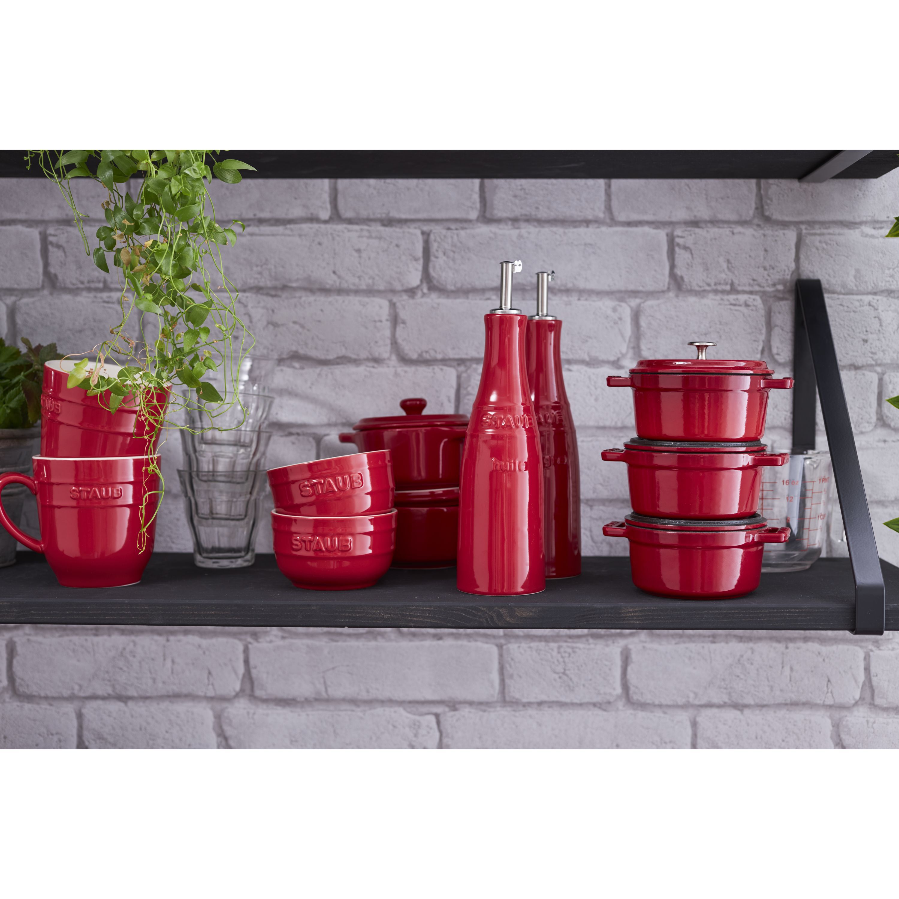 Öl- & Essigset 20 cm, Keramik, Kirsch-Rot