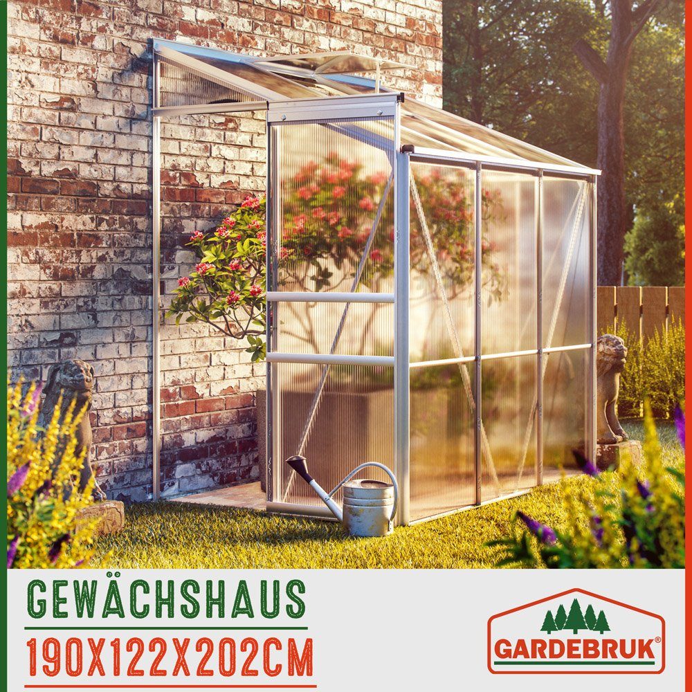 Gardebruk Gewächshaus, Beistell Aluminium 3,8m³ 190x122cm Treibhaus Gartenhaus Frühbeet