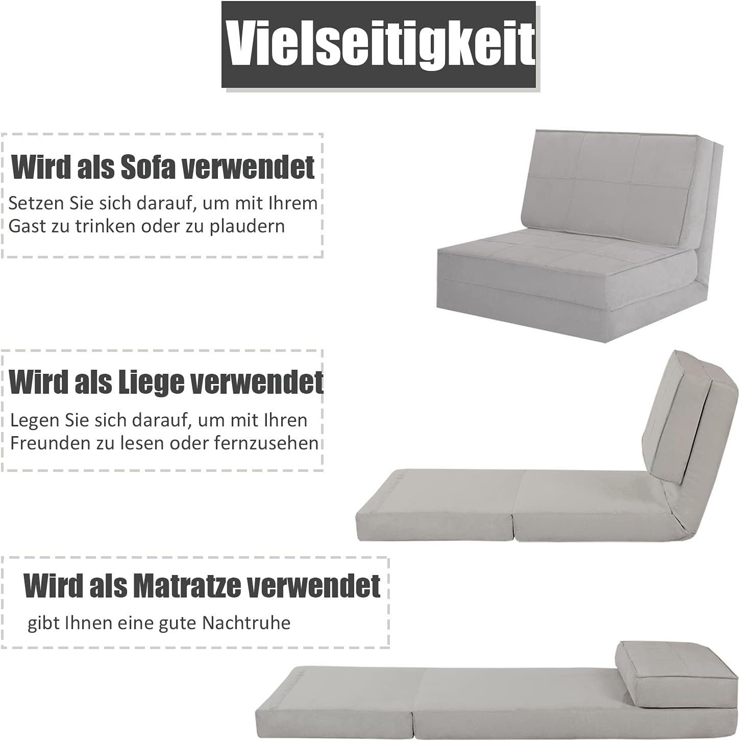 KOMFOTTEU Sofa Bodensofa Klappsofa, mit 5 Winkelstufen, mit Schlaffunktion