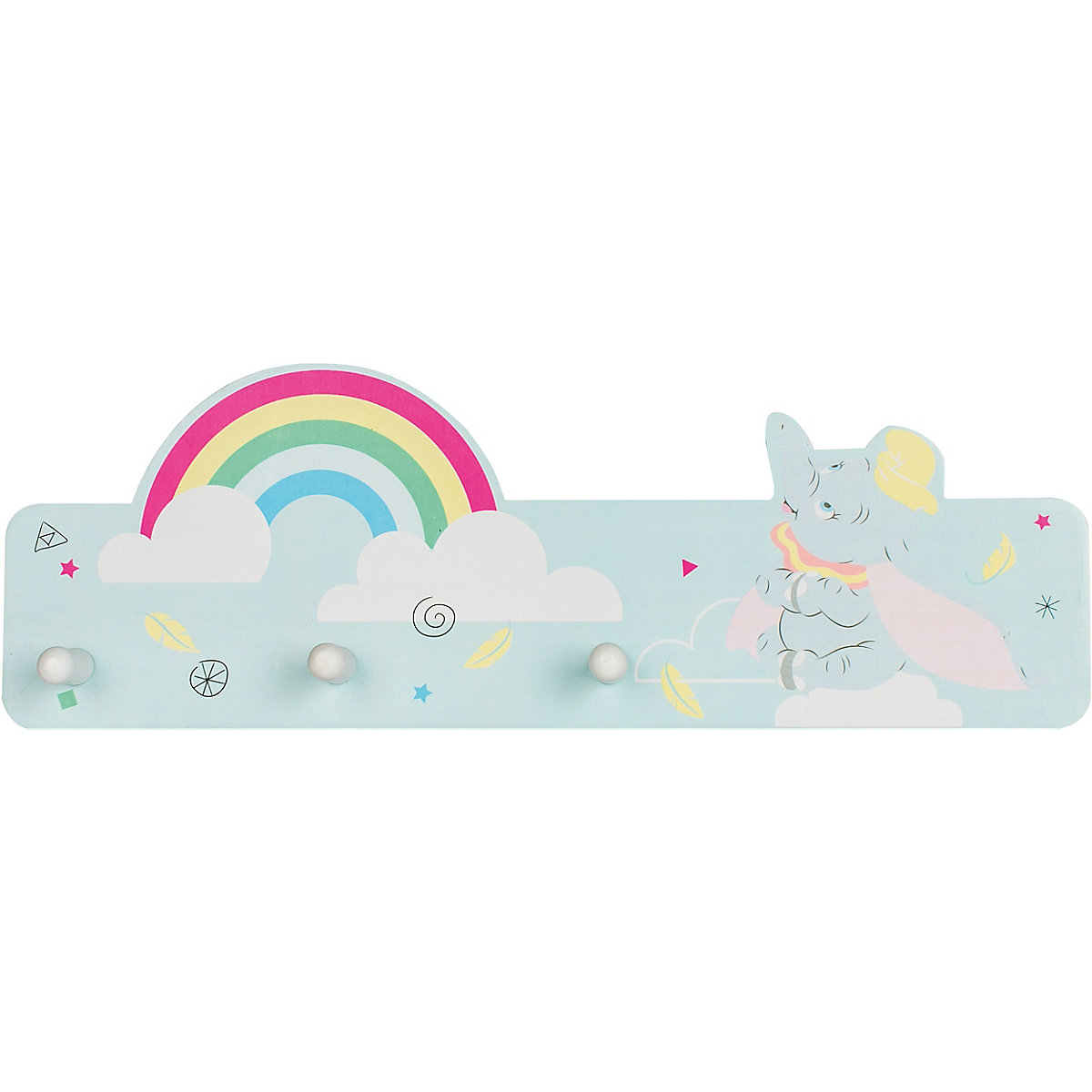 Dumbo Garderobe mit 3 Haken, grau mit Regenbogen