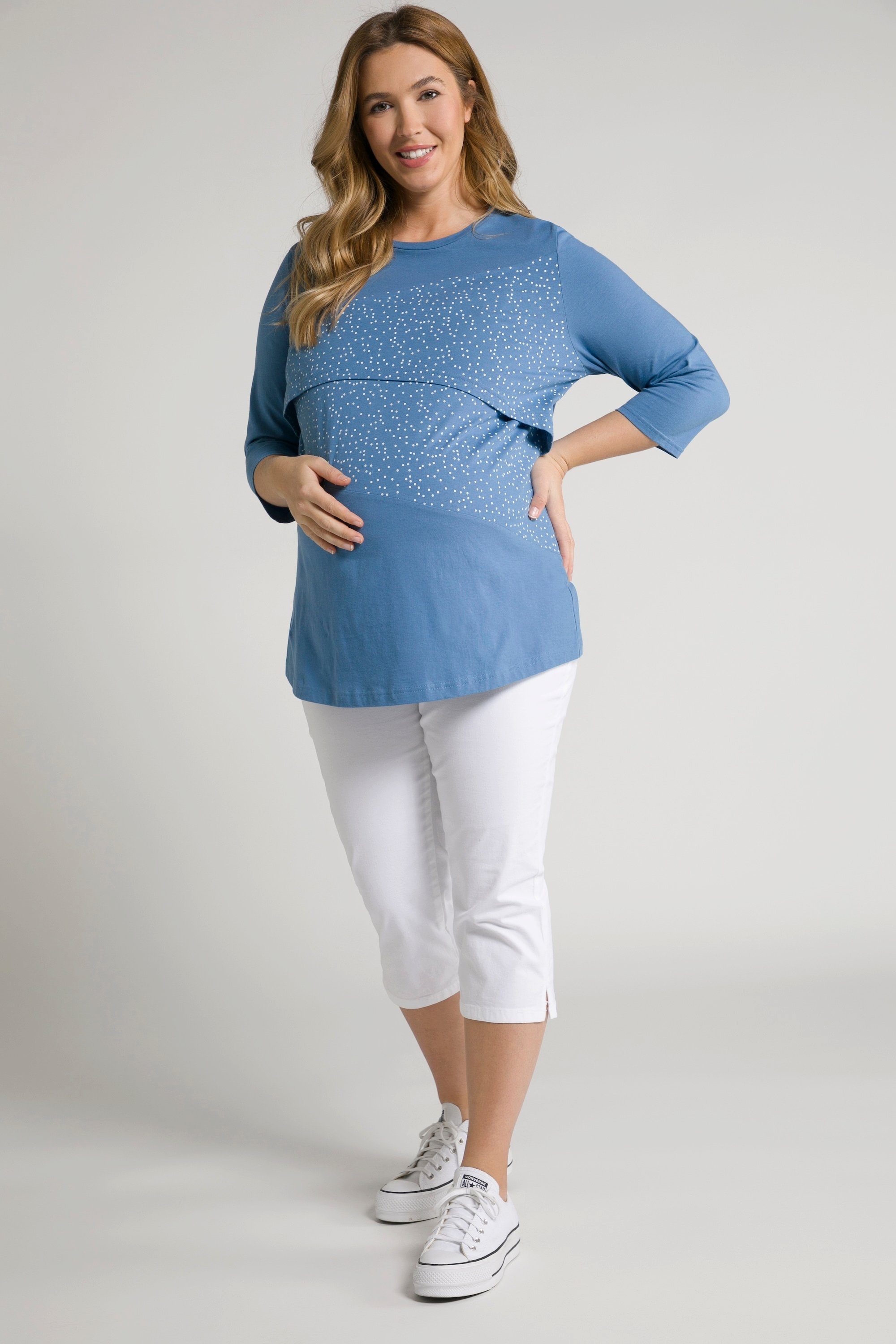 Ulla Popken Umstandsshirt Bellieva-Shirt Stillfunktion A-Linie Punkte