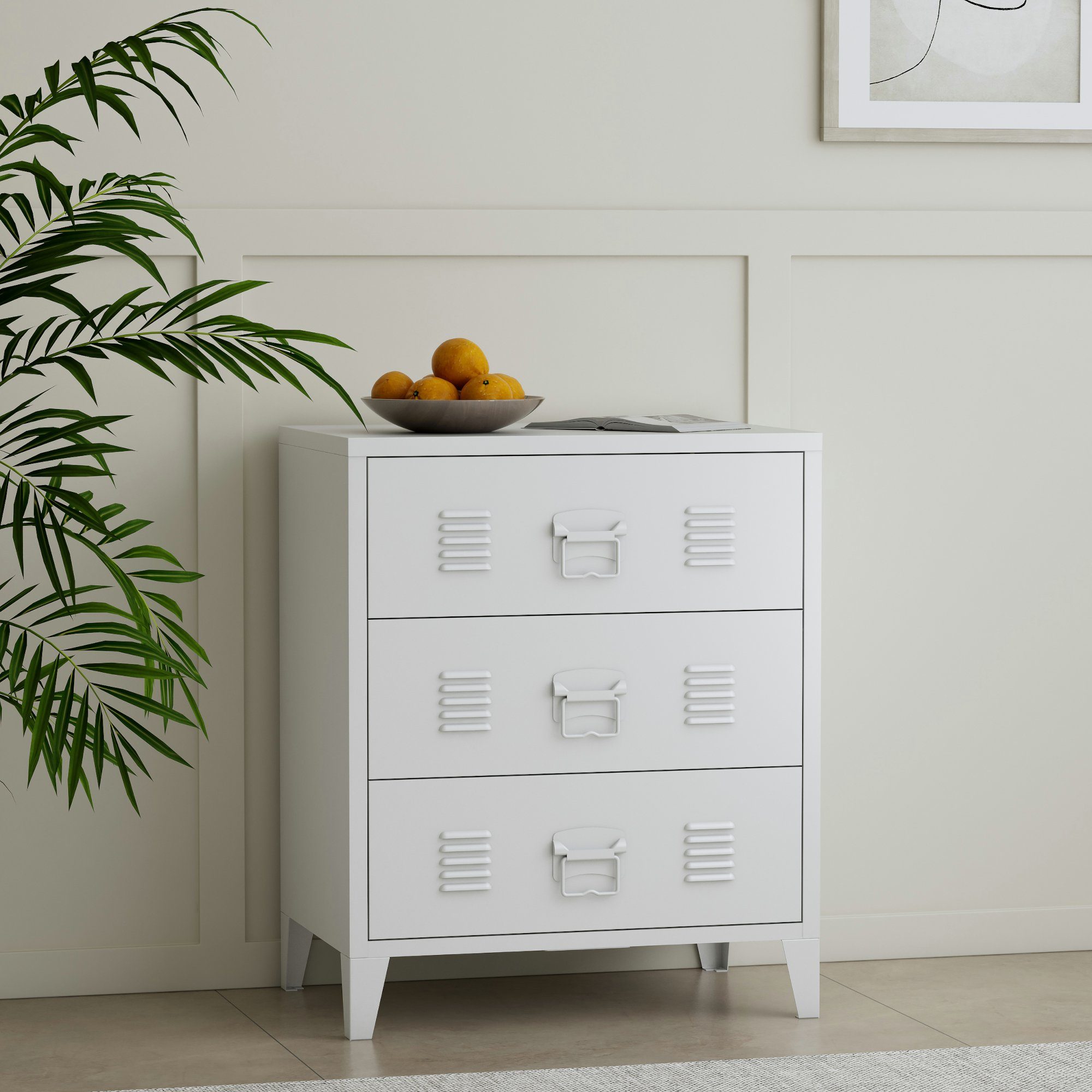 en.casa Mehrzweckschrank Hämeenlinna Schubladenschrank 60x40x72 cm Weiß