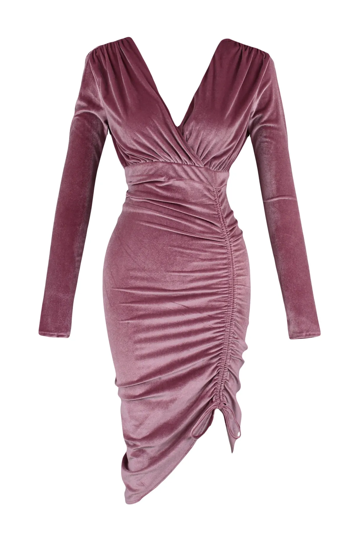 Trendyol Collection  Dusty Rose Drapiertes, detailliertes Samt-Elegantes Abendkleid TPRAW23EL00128