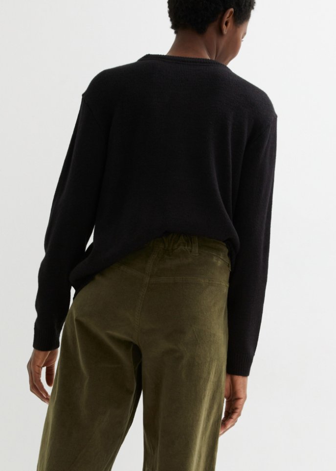 Weite Stretchcord-Culotte mit High-Waist-Bequembund, 7/8-Länge