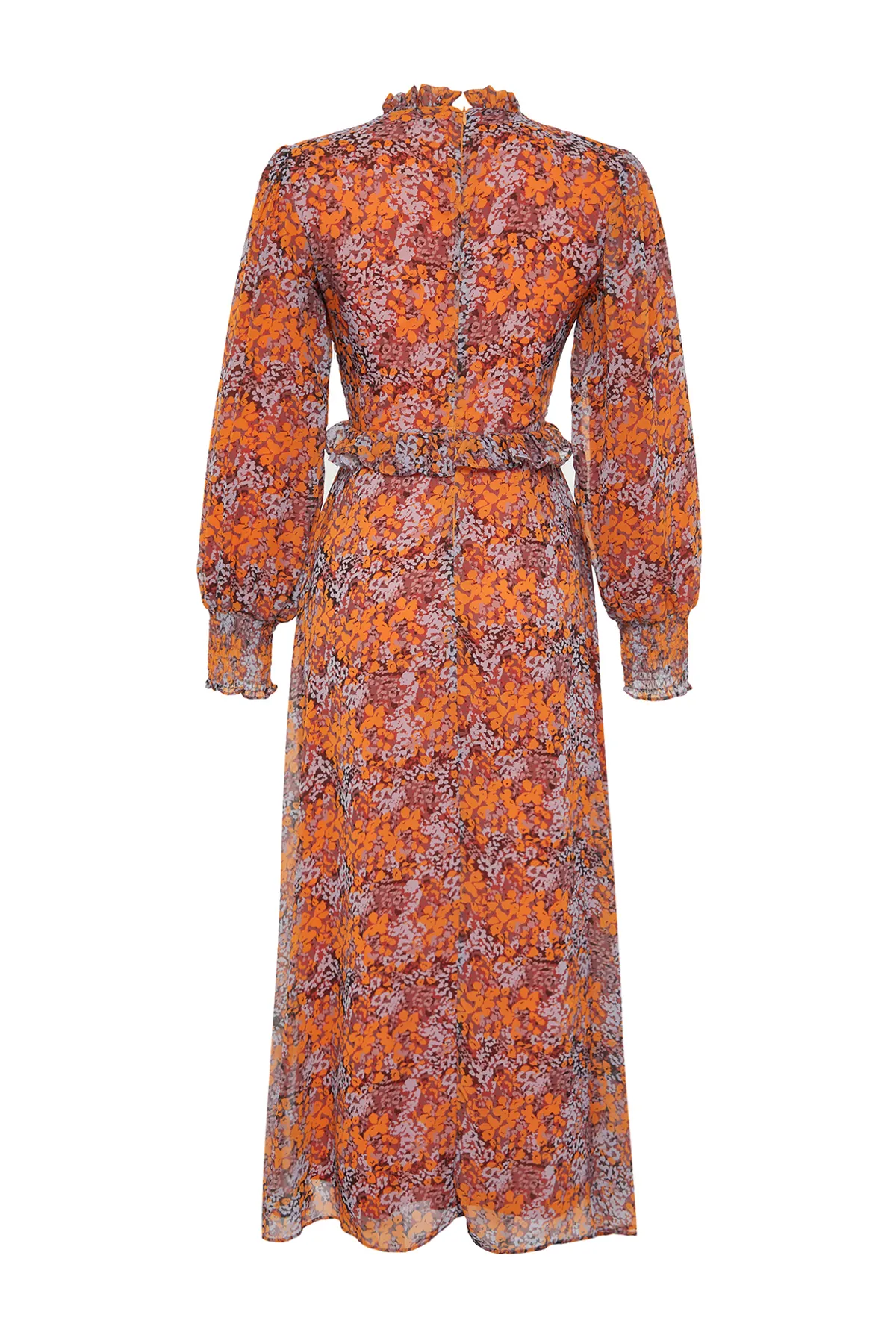 Trendyol Modest  Gefüttertes, florales, gewebtes Kleid mit Rüschen an der Taille TCTSS24EB00068