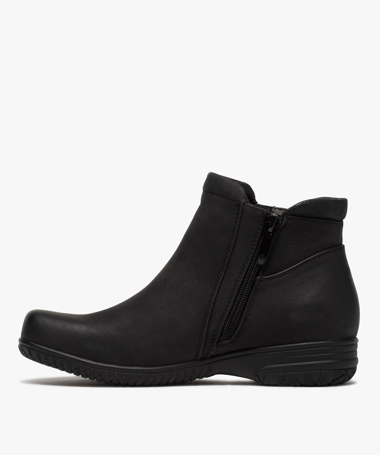 Boots femme unies à talon plat bout rond et zip fantaisie | GEMO