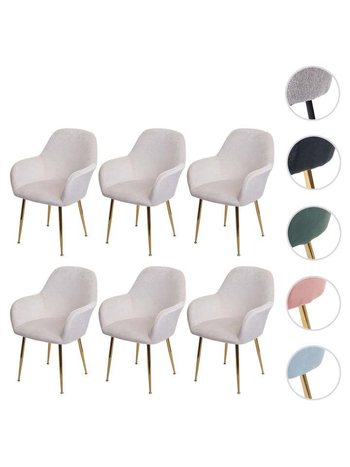 MCW 6er-Set Retro Esszimmerstuhl F18, Samt creme-weiß, goldene Beine günstig kaufen onesize