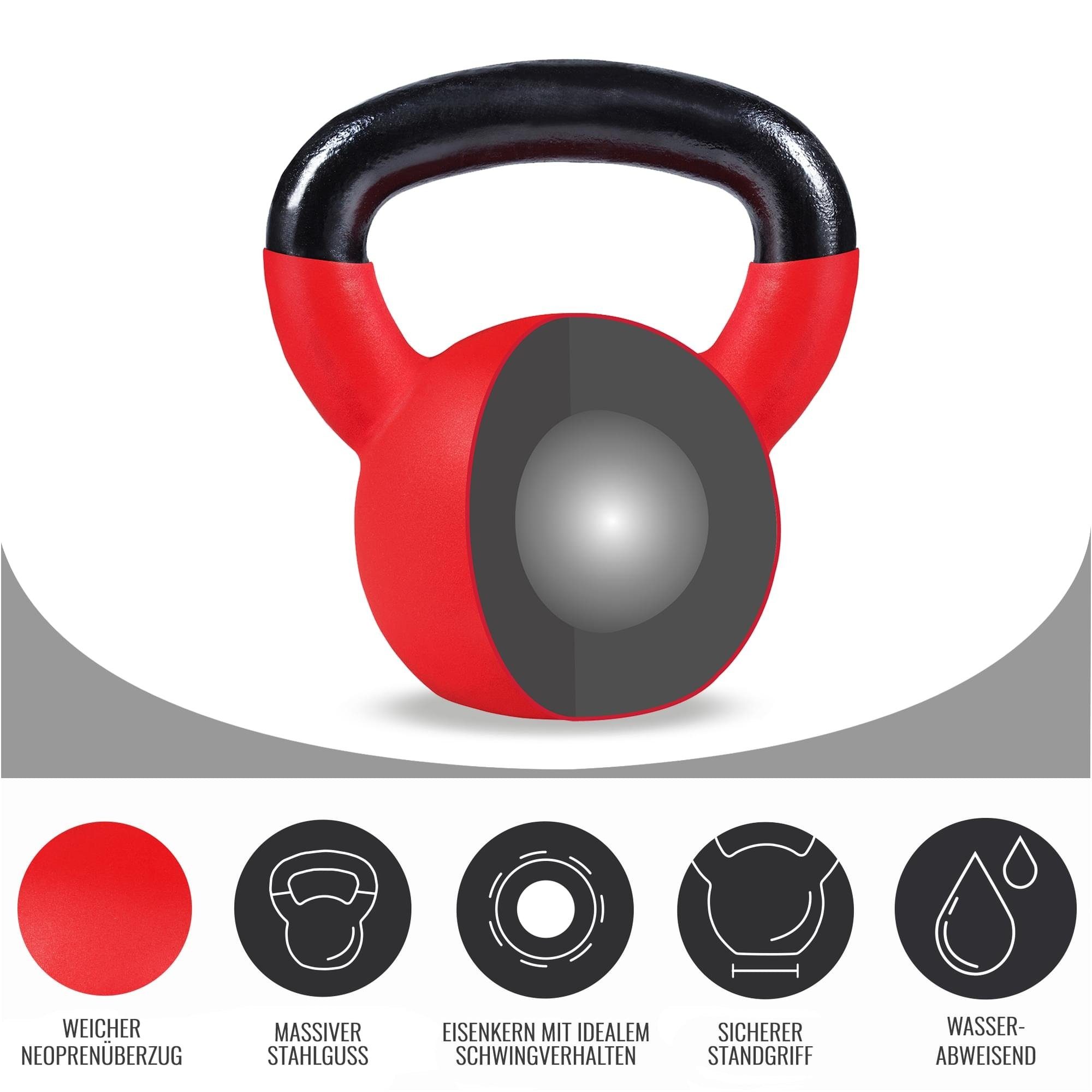 GORILLA SPORTS Kettlebell 2 - 32 kg Gewichte, Gusseisen, Neopren - Kugelhantel, Schwunghantel, (Einzeln / Set)