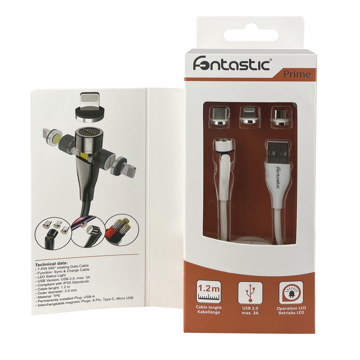 Fontastic 3 in 1 Magnet Datenkabel mit 3 Adaptern weiss