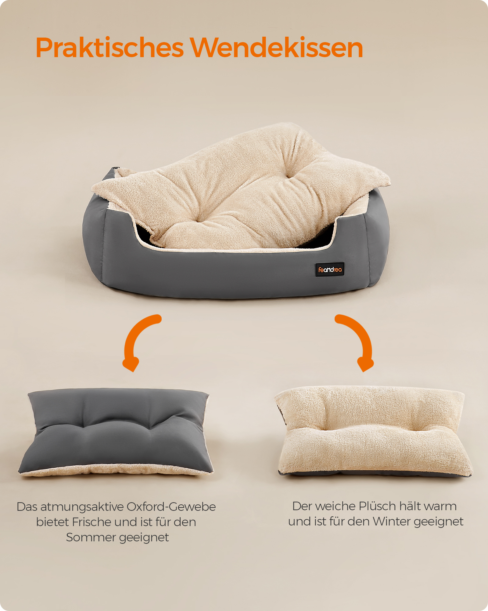 FEANDREA Hundebetten FEANDREA L-XL Hundebett, mit Wendekissen L