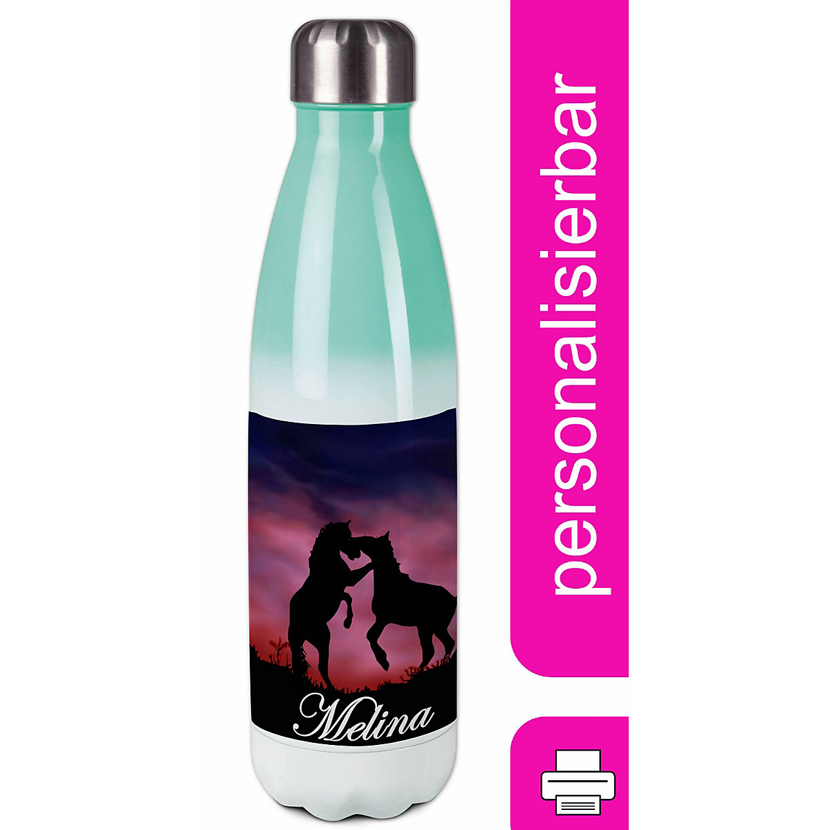 Edelstahl Kinder Thermoflasche / Trinkflasche bunt Pferde Spülmaschinenfest, Auslaufsicher, Bruchfest, Doppelwandig, Für Heißgetränke geeignet, Mit Deckel, Isoliert