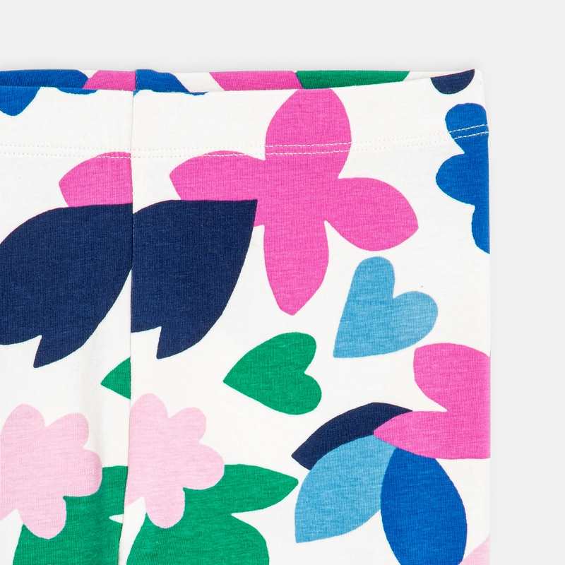 Legging fille coton inspiration papier découpé fleuri blanc Catimini