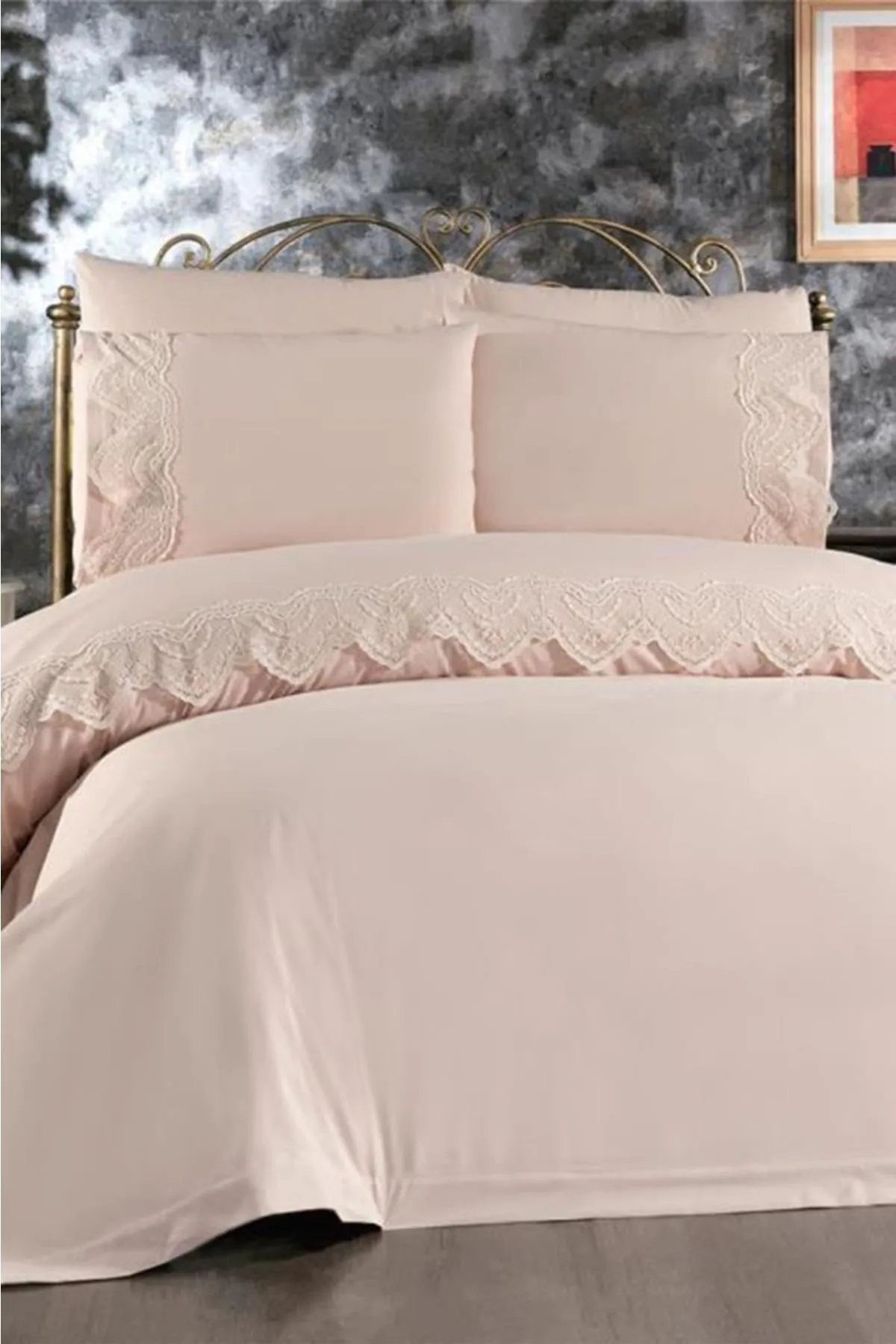 Çeyiz Diyarı  Hanzade Mitgift-Bettbezug-Set aus französischer Spitze, Cappucino
