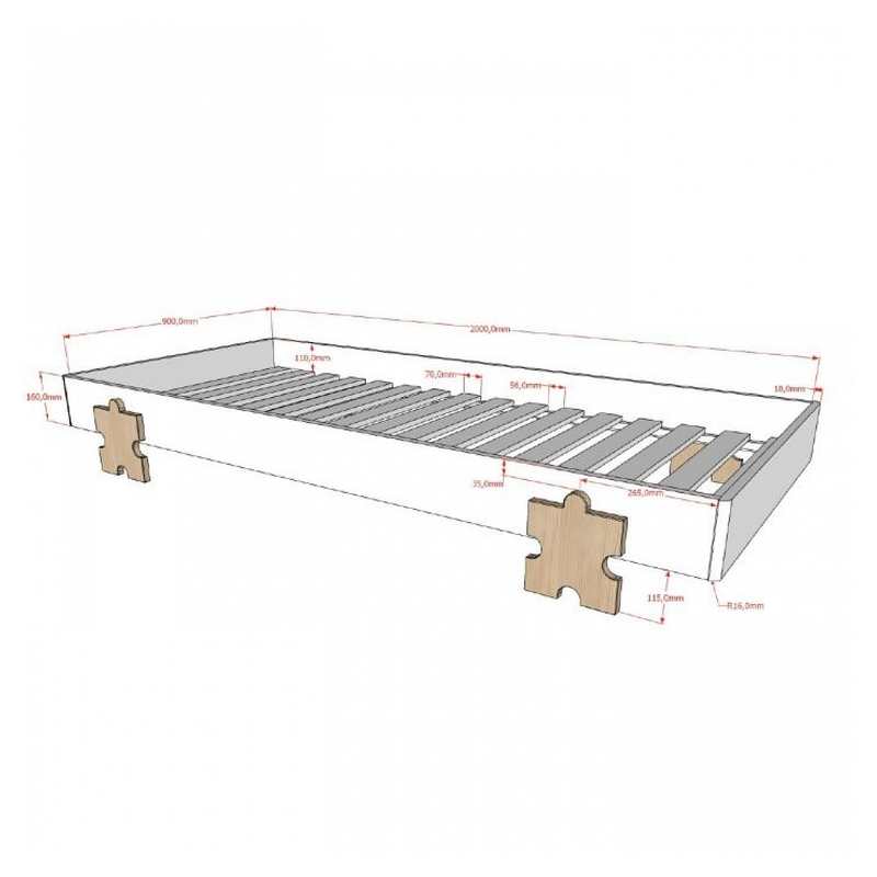 2 lits empilables 90x200cm Modulo puzzle blanc