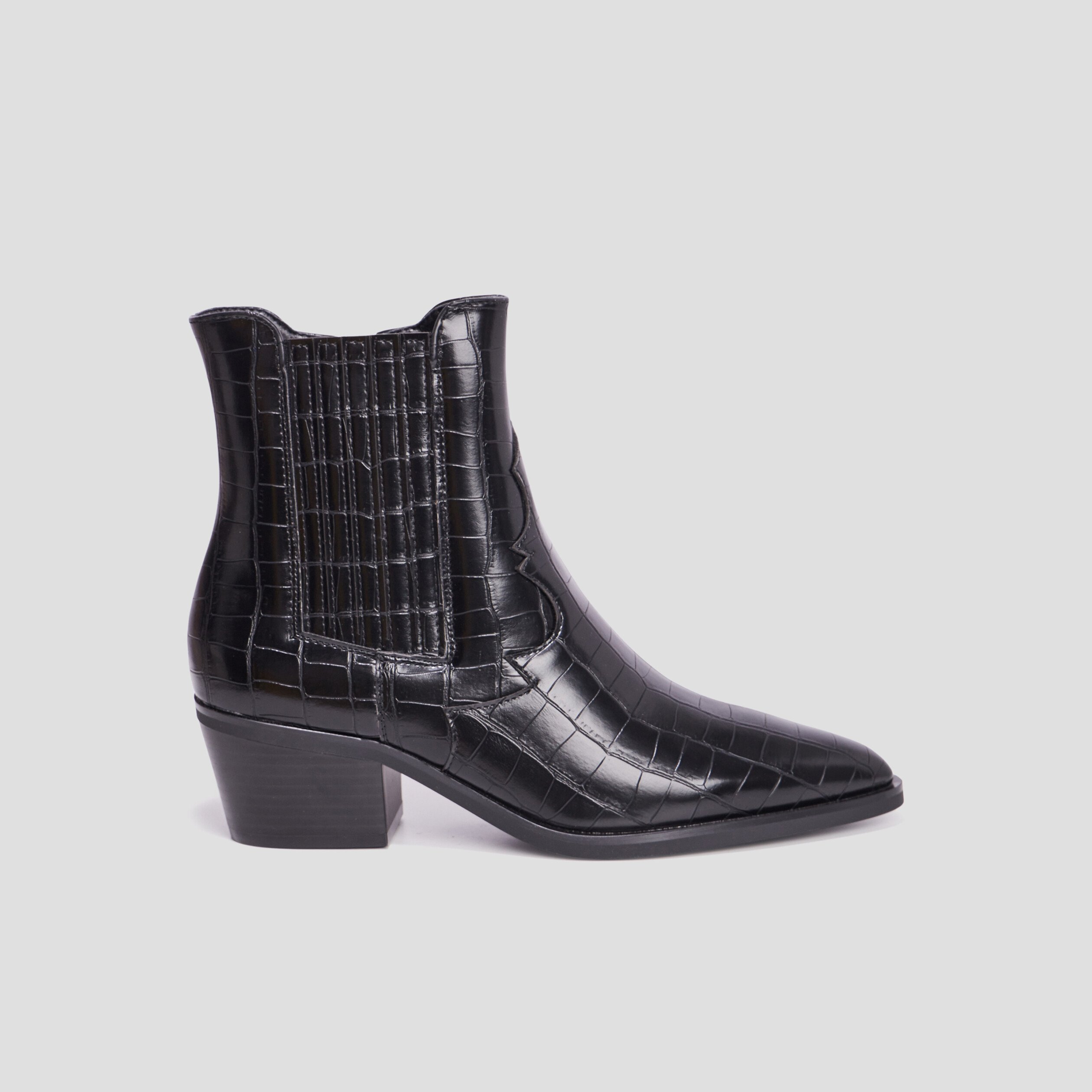 Bottines aspect croco à talons noir femme | La Halle