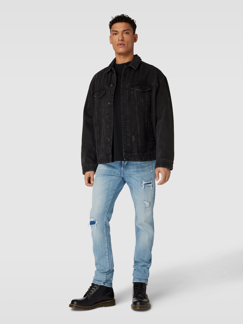 Tapered Fit Jeans mit Destroyed-Details Modell 'Joshua' in hellblau