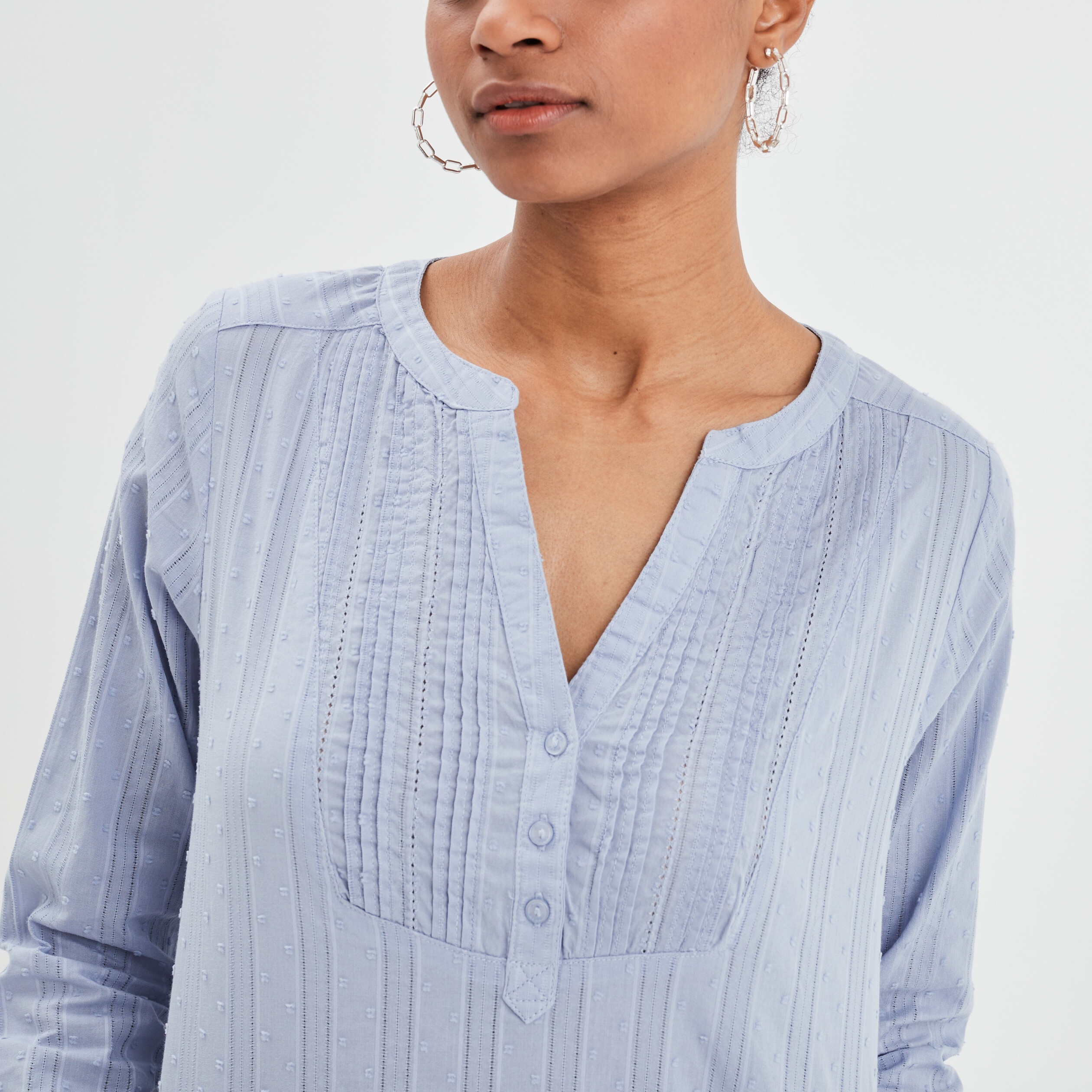 Blouse plastron manches 3 4 Creeks bleu femme | La Halle